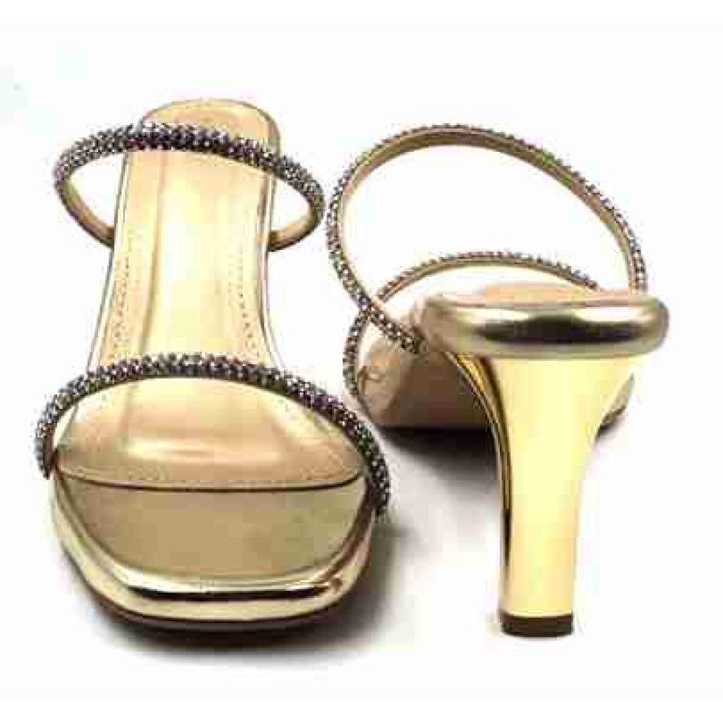3320: Balujas Golden High Heel Crystal Strap Sandals