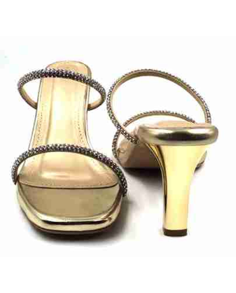 3320: Balujas Golden High Heel Crystal Strap Sandals