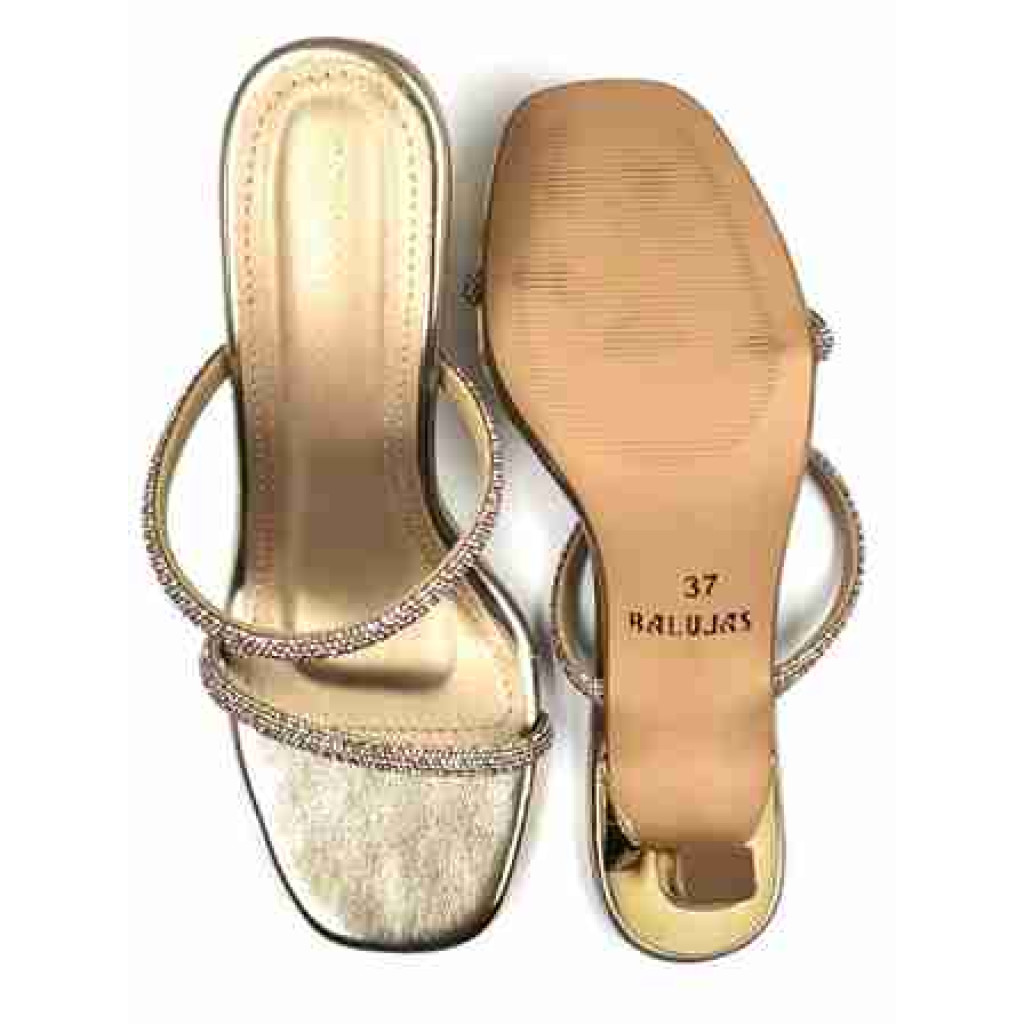 3320: Balujas Golden High Heel Crystal Strap Sandals
