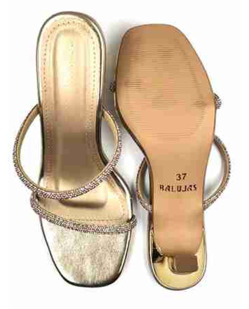 3320: Balujas Golden High Heel Crystal Strap Sandals