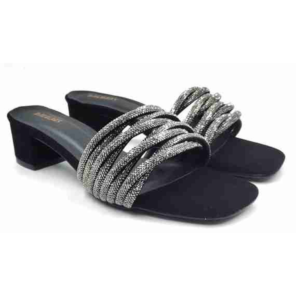 3338: Balujas Black Block Heel Party Slides
