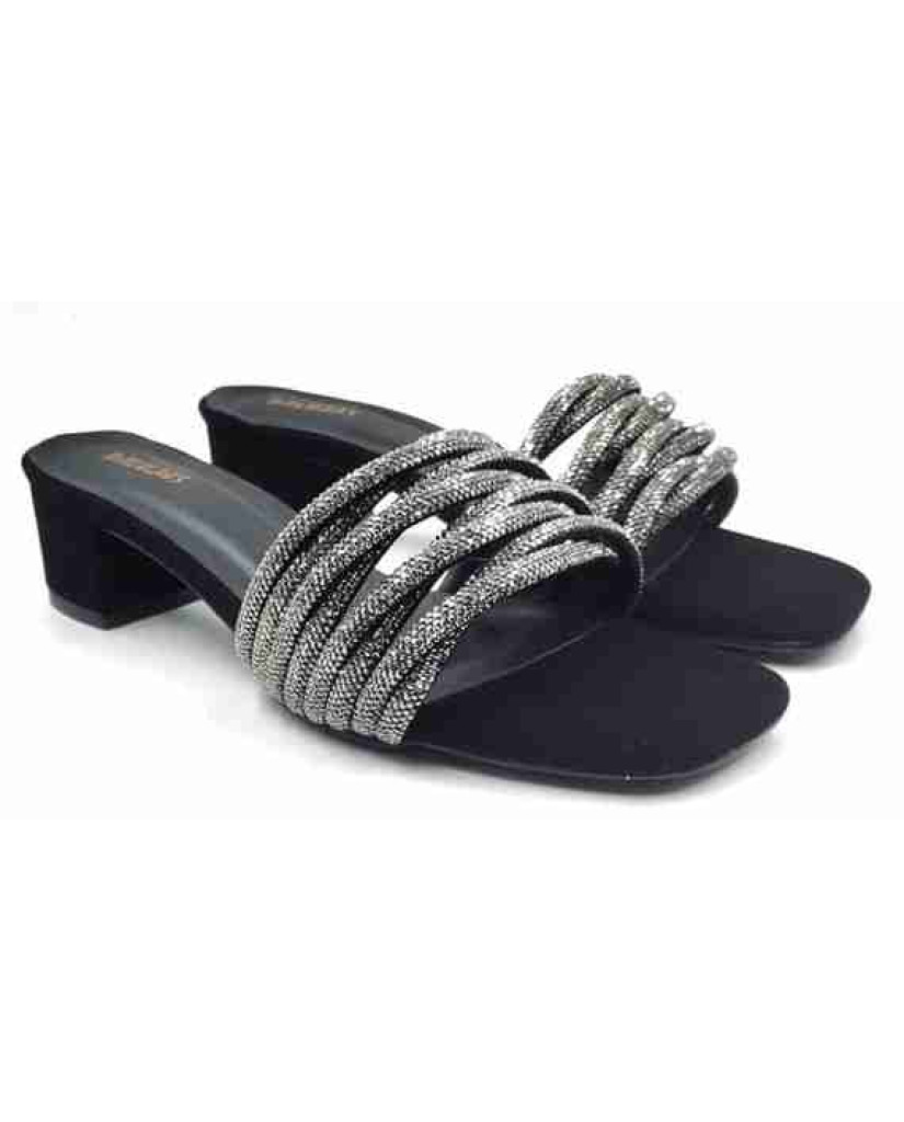 3338: Balujas Black Block Heel Party Slides