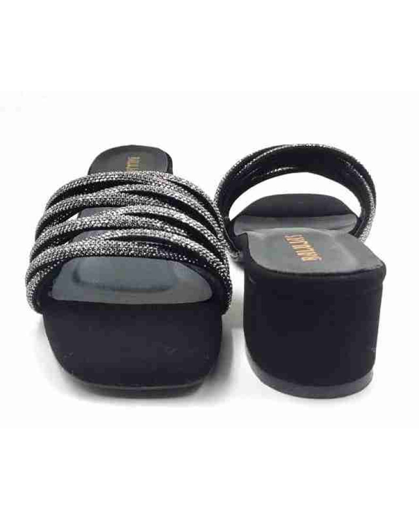 3338: Balujas Black Block Heel Party Slides