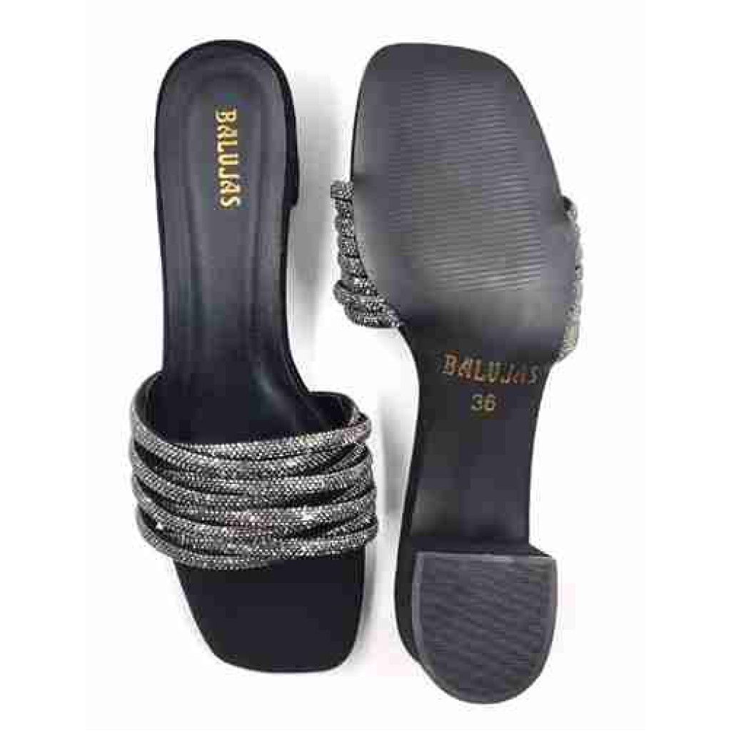 3338: Balujas Black Block Heel Party Slides
