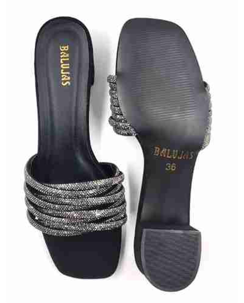 3338: Balujas Black Block Heel Party Slides