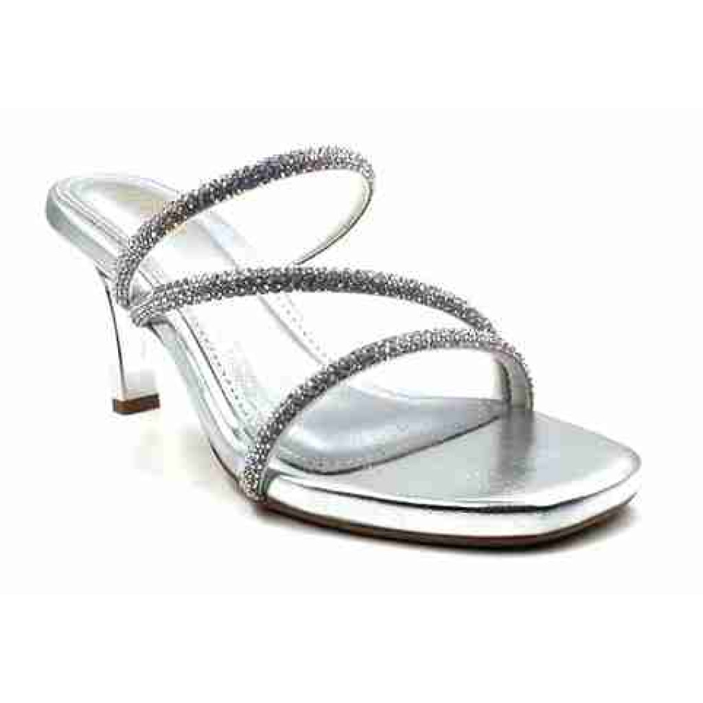 R-304: Balujas Silver Heel Crystal Strap Sandals