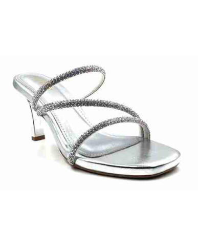 R-304: Balujas Silver Heel Crystal Strap Sandals