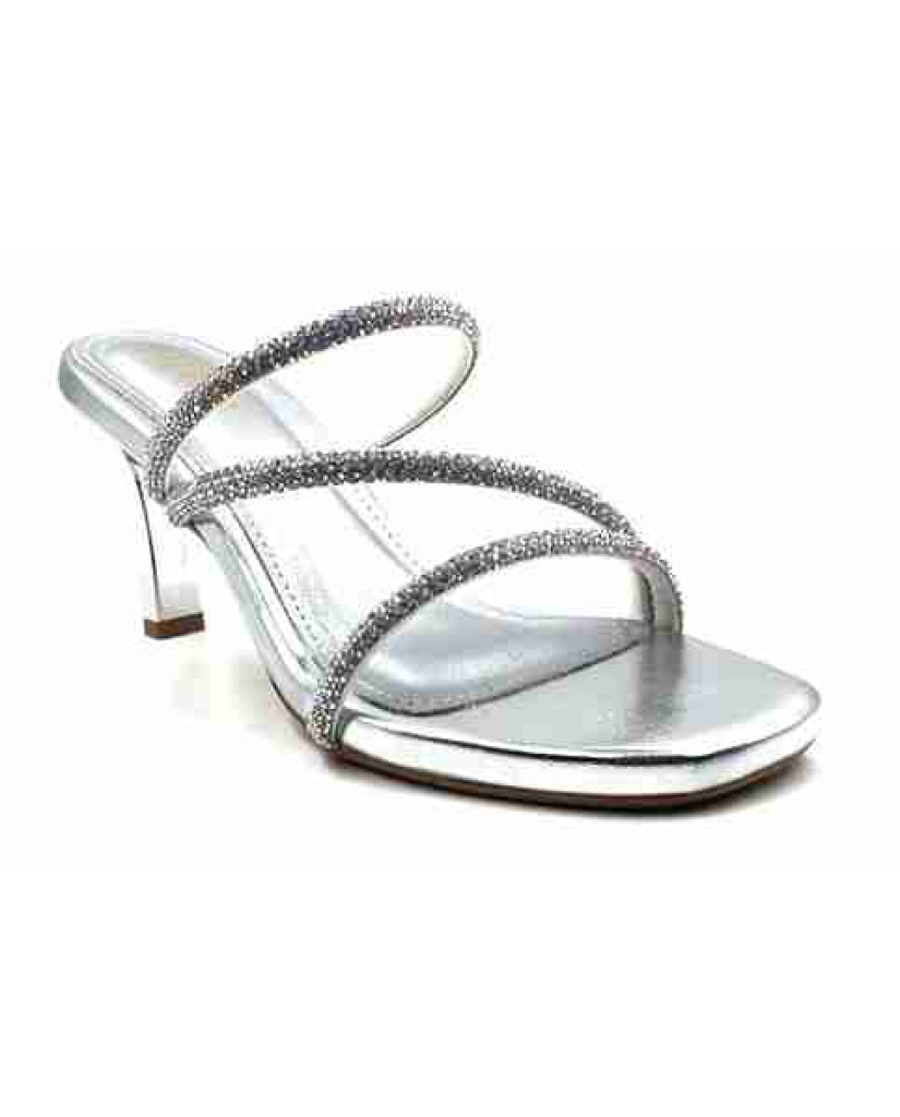 R-304: Balujas Silver Heel Crystal Strap Sandals