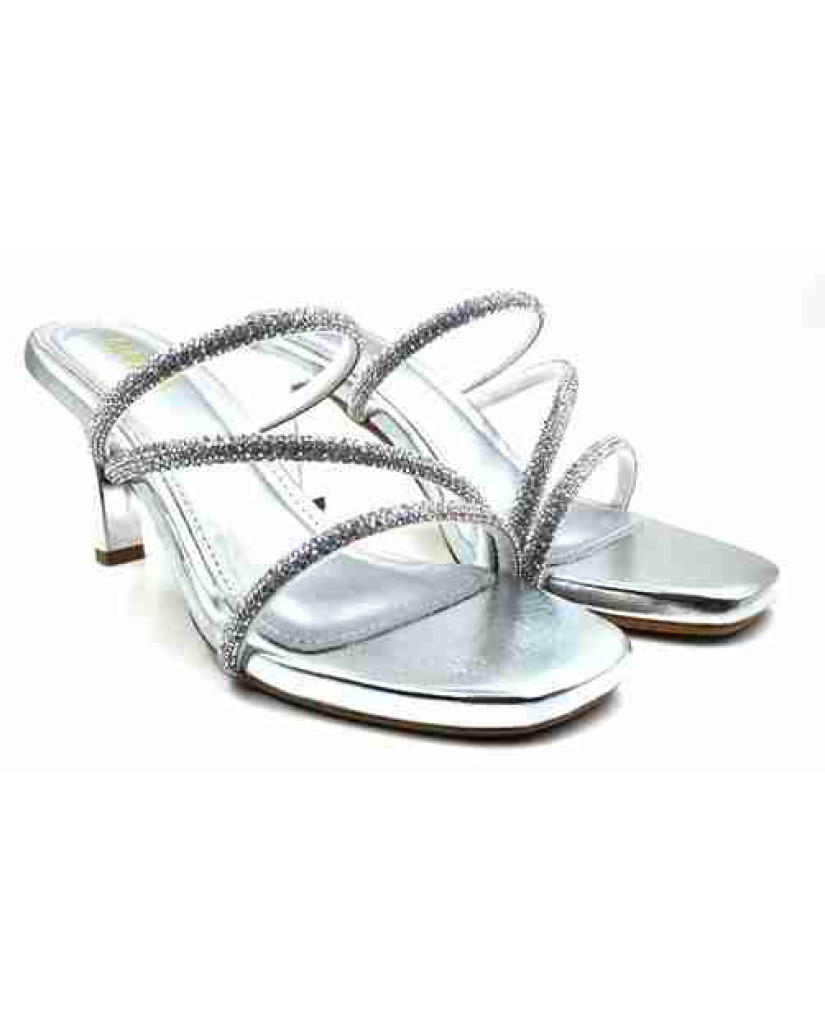 R-304: Balujas Silver Heel Crystal Strap Sandals