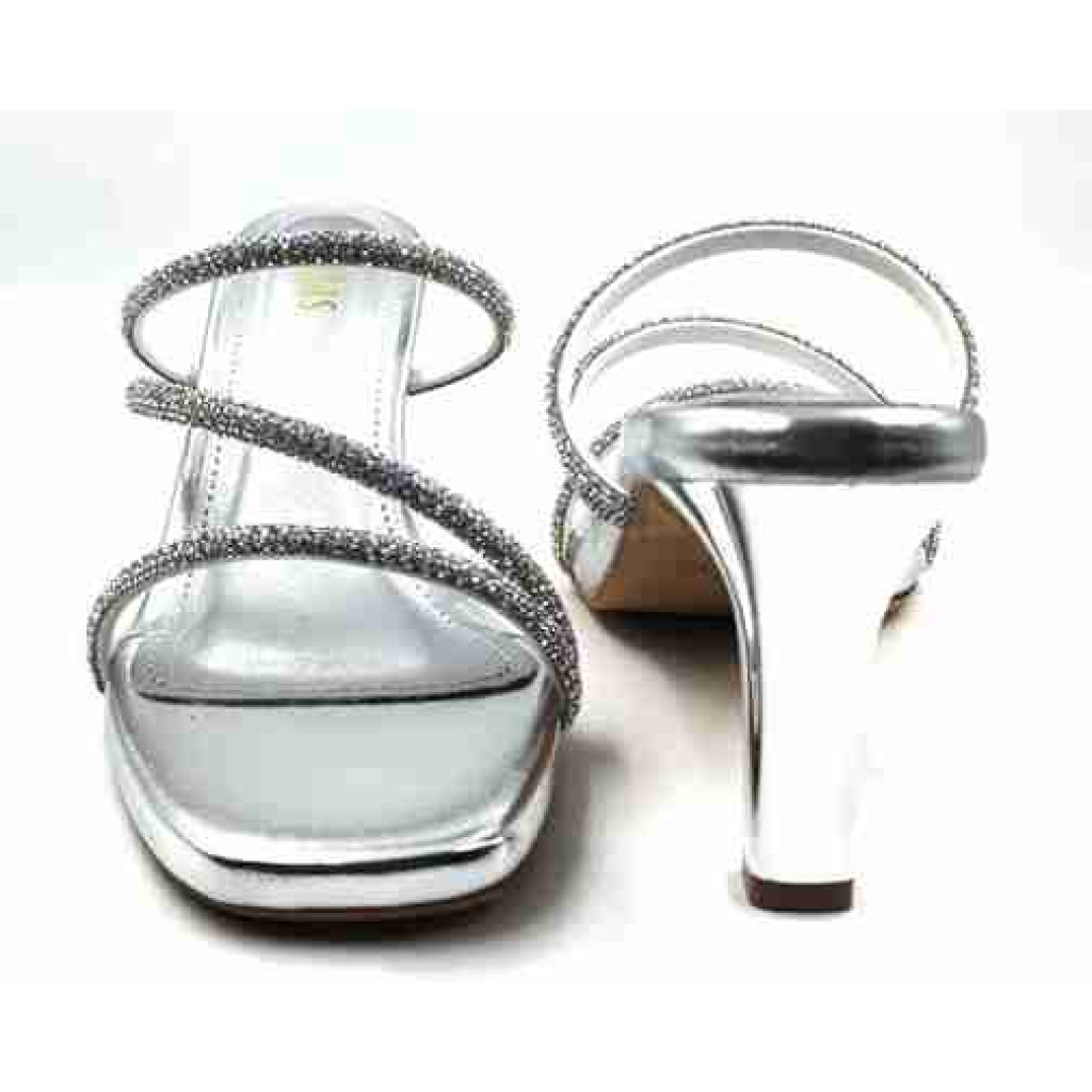 R-304: Balujas Silver Heel Crystal Strap Sandals