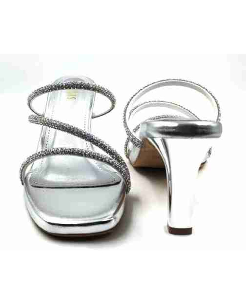R-304: Balujas Silver Heel Crystal Strap Sandals