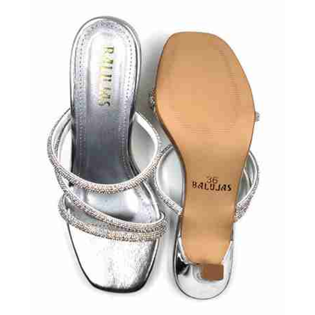 R-304: Balujas Silver Heel Crystal Strap Sandals