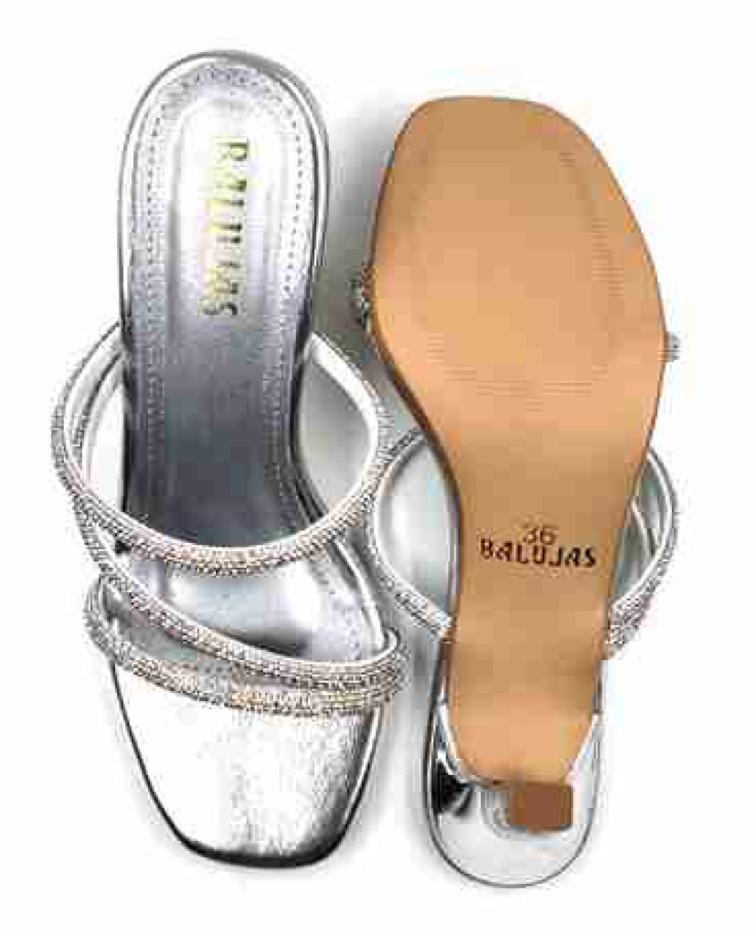 R-304: Balujas Silver Heel Crystal Strap Sandals
