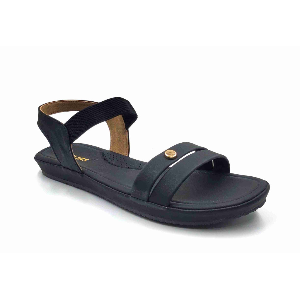 10-371:Balujas Flat Black Ladies Sandal 10-371:Balujas Flat Black Ladies Sandal