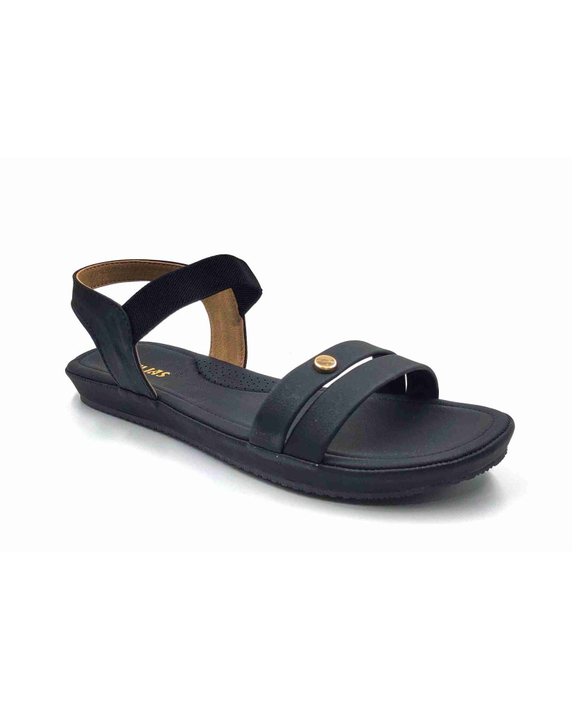 10-371:Balujas Flat Black Ladies Sandal