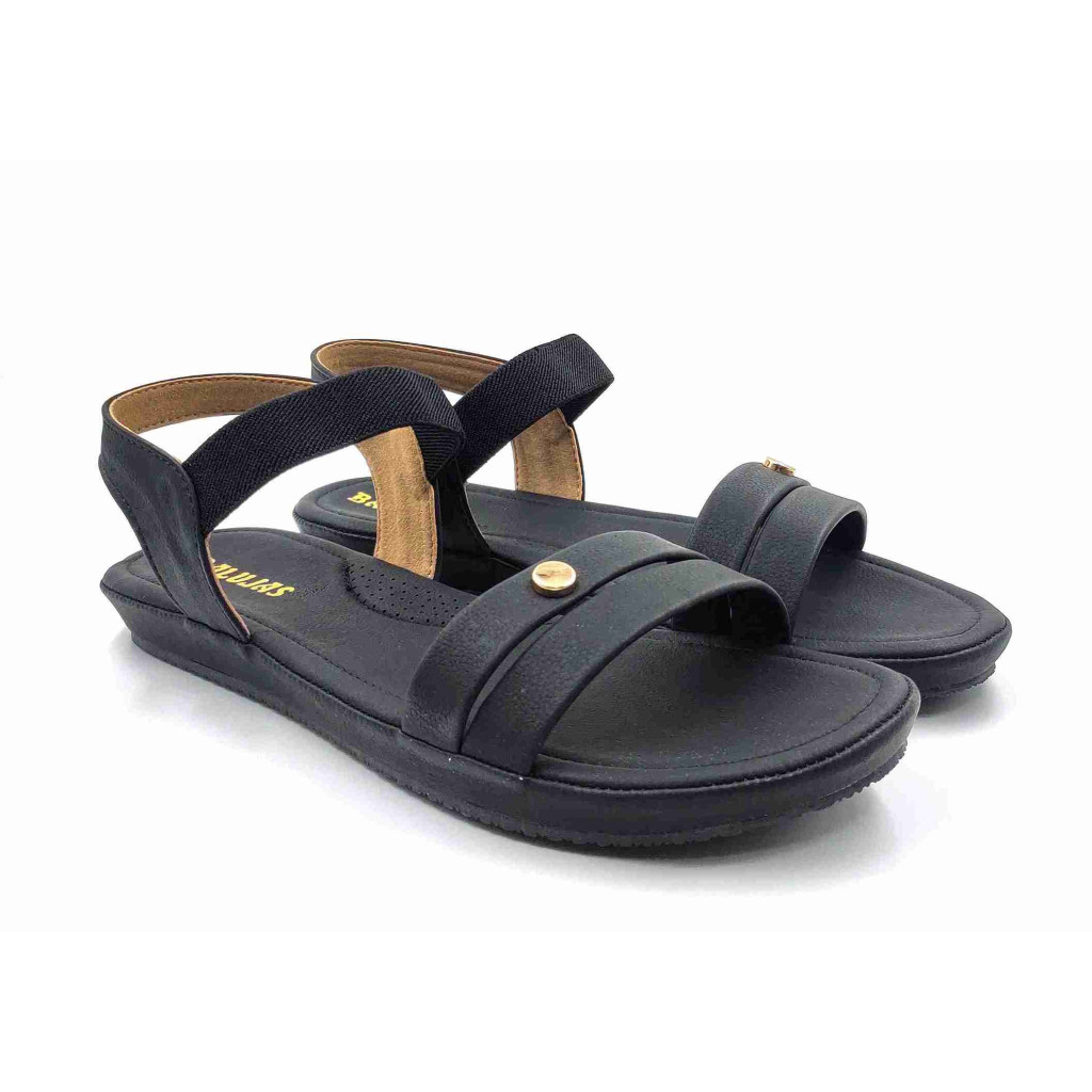 10-371:Balujas Flat Black Ladies Sandal 10-371:Balujas Flat Black Ladies Sandal