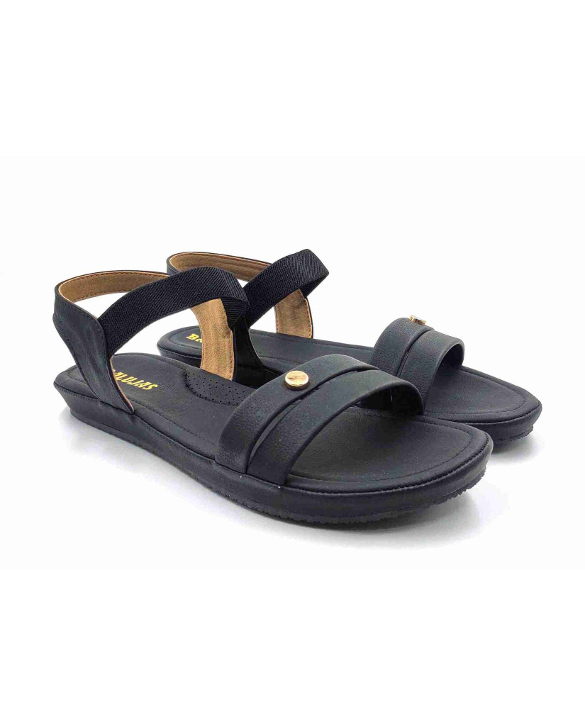 10-371:Balujas Flat Black Ladies Sandal