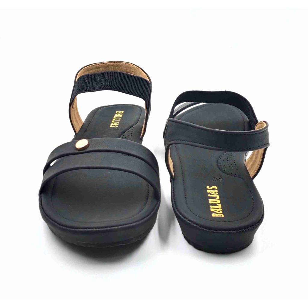 10-371:Balujas Flat Black Ladies Sandal 10-371:Balujas Flat Black Ladies Sandal