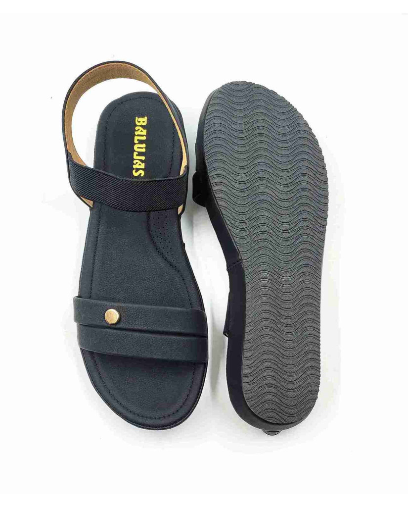 10-371:Balujas Flat Black Ladies Sandal