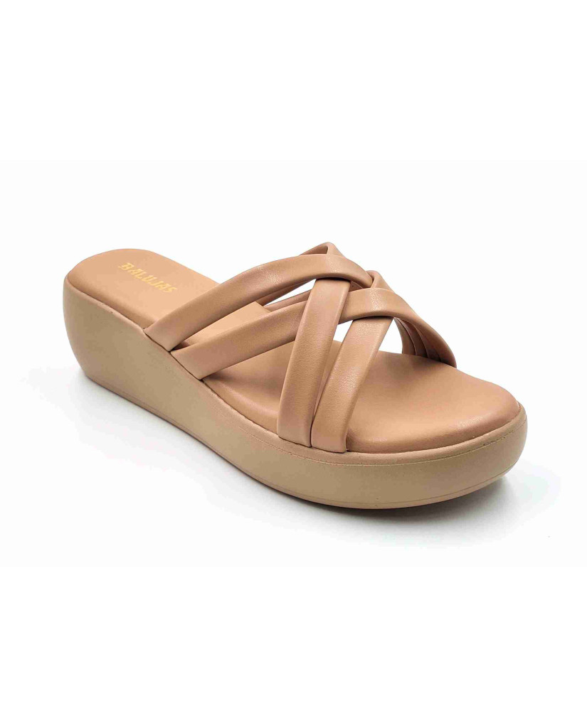13221: Balujas Beige Wedge Heel Ladies Slipper