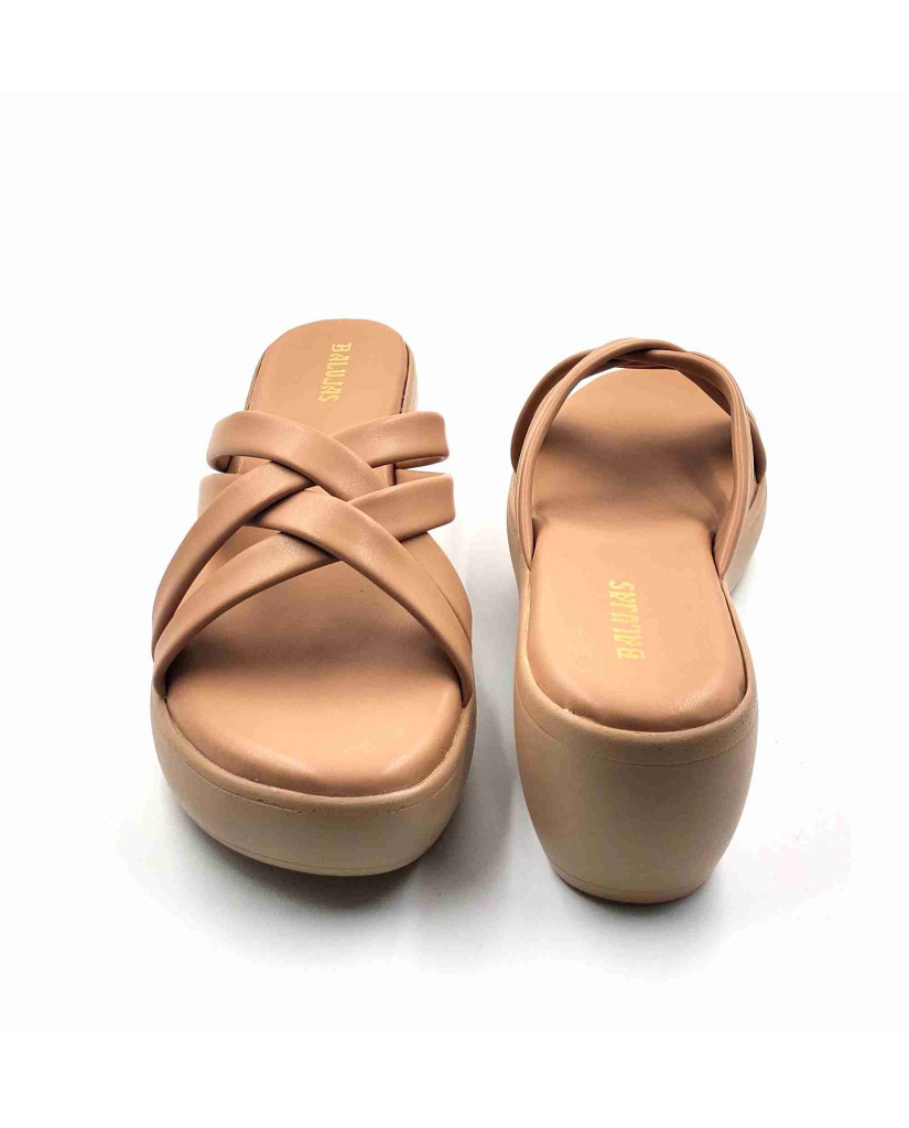 13221: Balujas Beige Wedge Heel Ladies Slipper