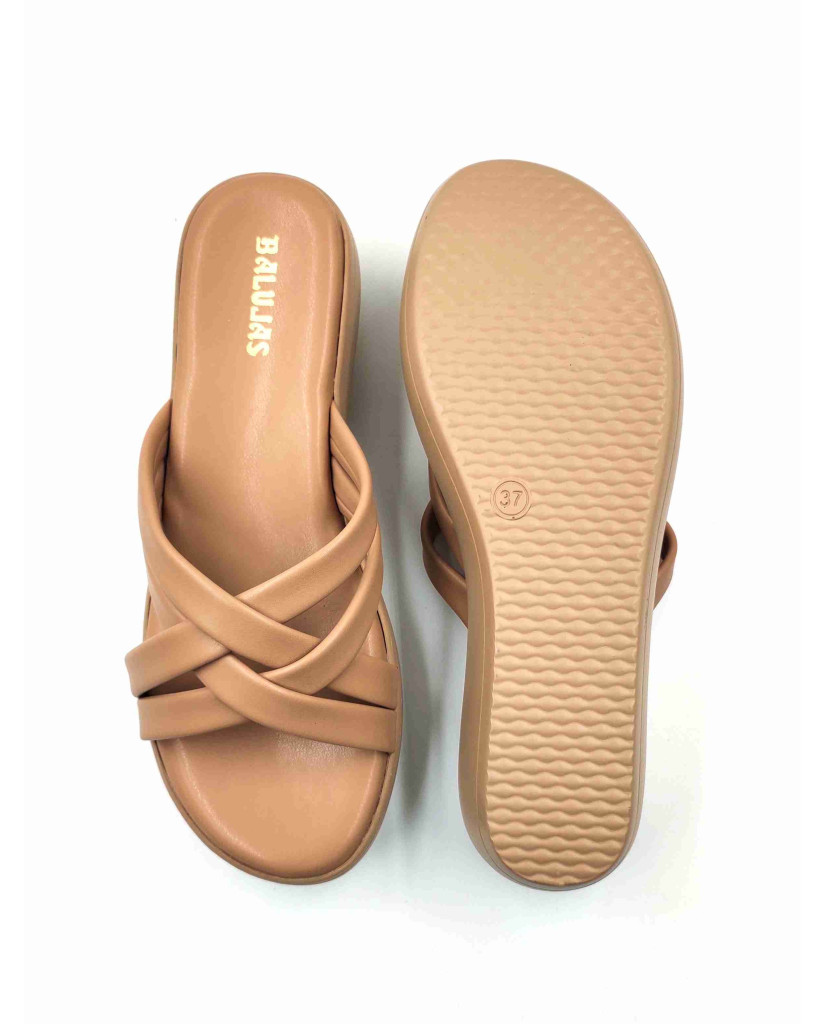 13221: Balujas Beige Wedge Heel Ladies Slipper