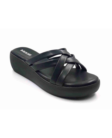 13221: Balujas Black Wedge Heel Ladies Slipper