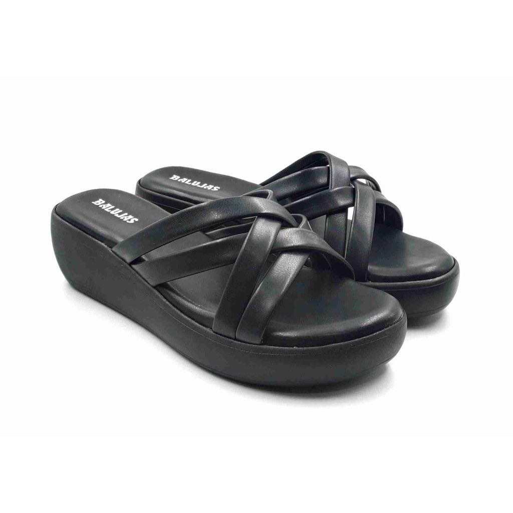 13221: Balujas Black Wedge Heel Ladies Slipper