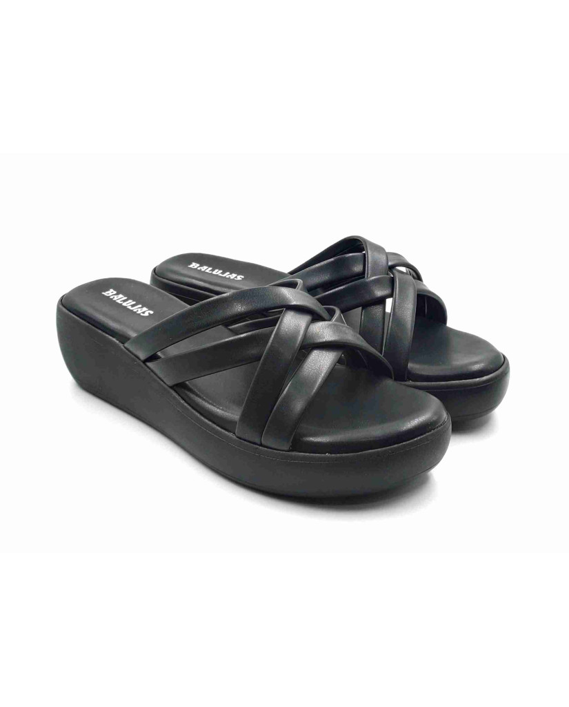 13221: Balujas Black Wedge Heel Ladies Slipper