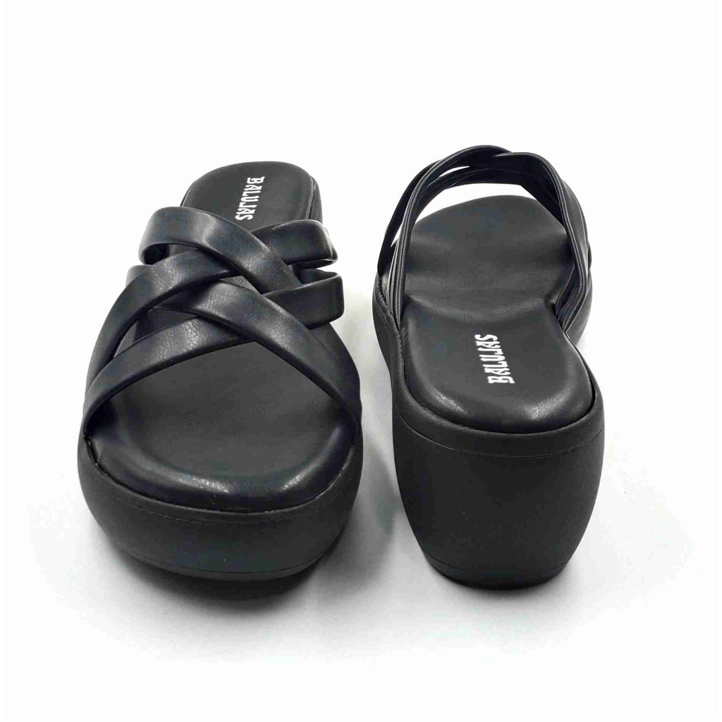 13221: Balujas Black Wedge Heel Ladies Slipper