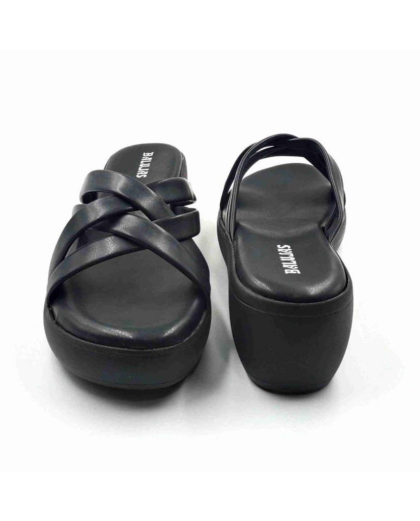 13221: Balujas Black Wedge Heel Ladies Slipper