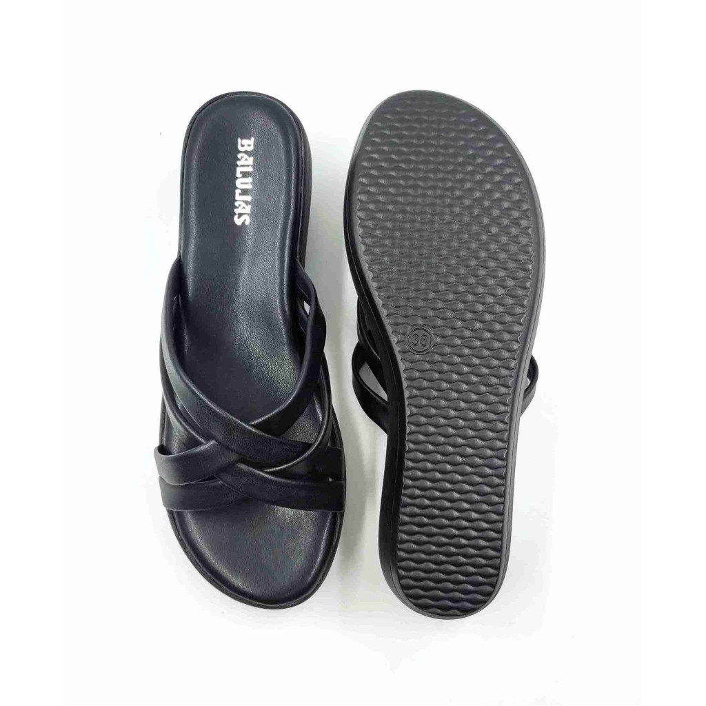 13221: Balujas Black Wedge Heel Ladies Slipper