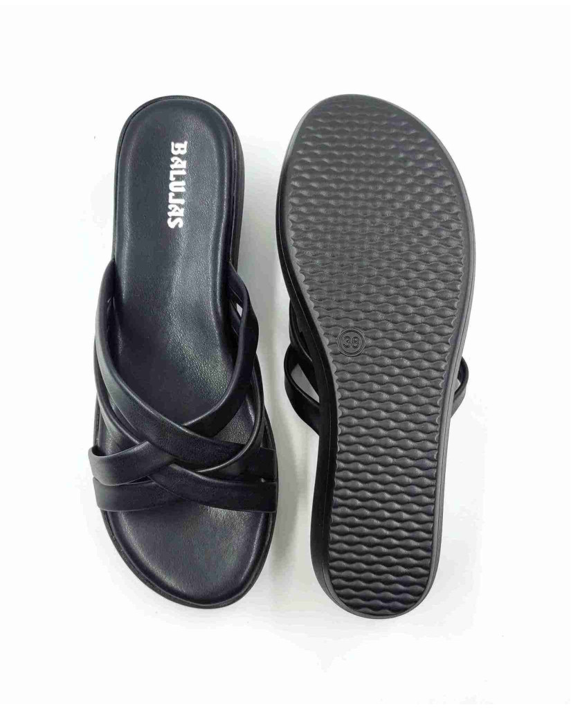 13221: Balujas Black Wedge Heel Ladies Slipper
