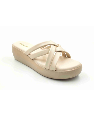 13221: Balujas Cream Wedge Heel Ladies Slipper