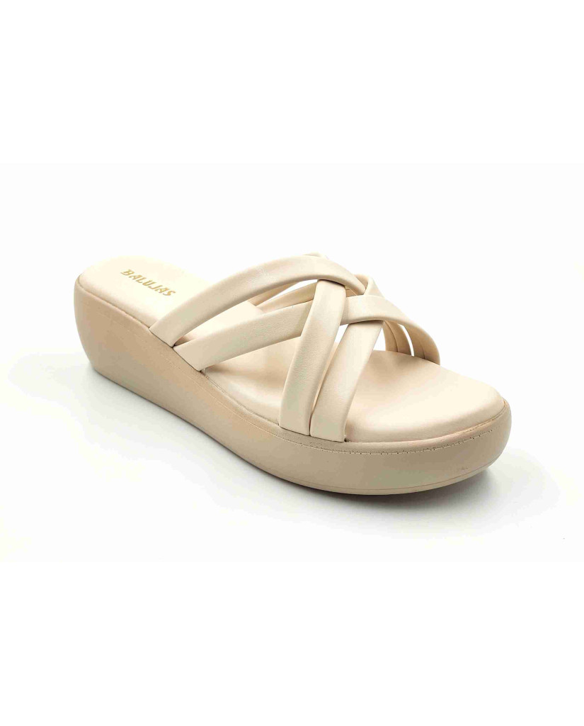 13221: Balujas Cream Wedge Heel Ladies Slipper
