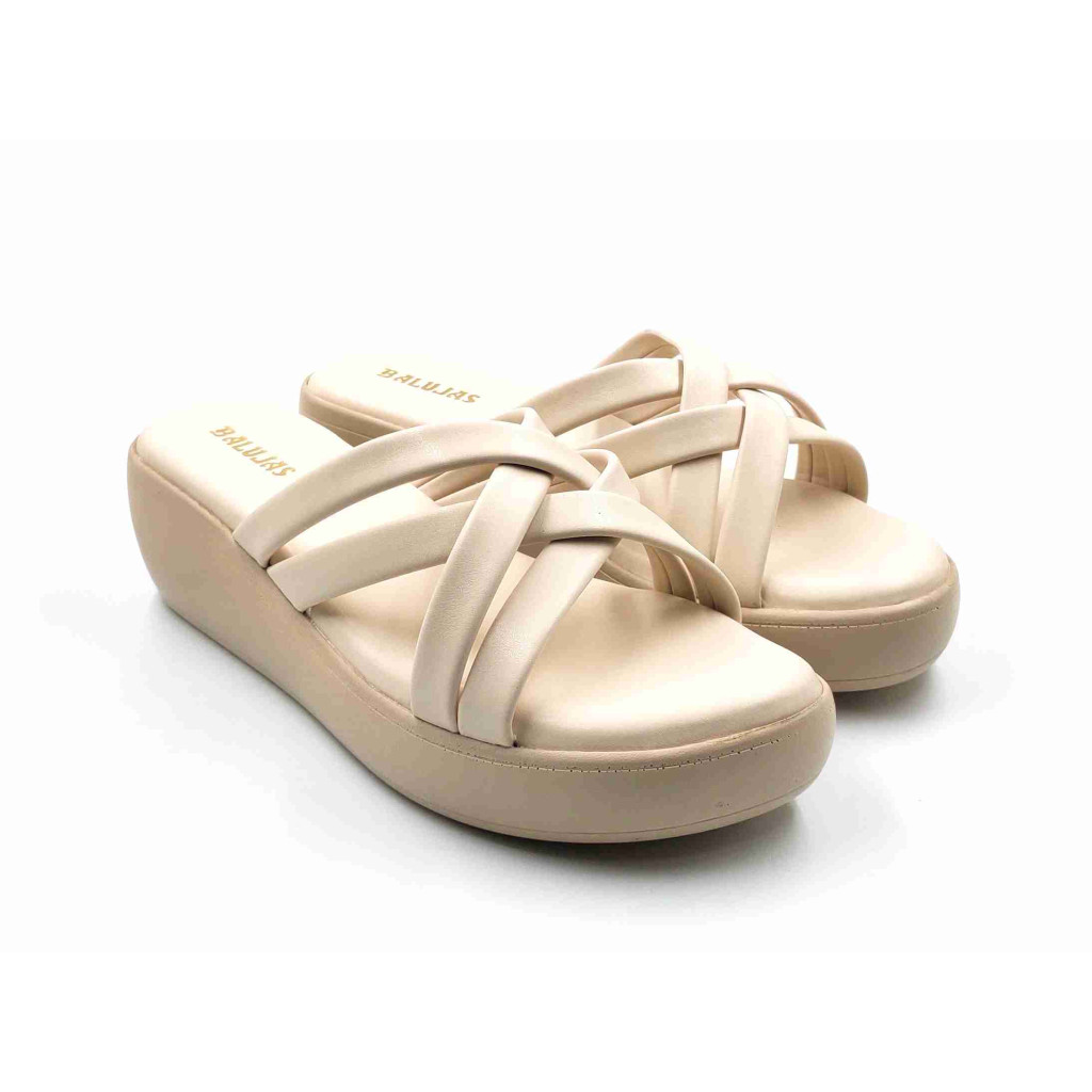 13221: Balujas Cream Wedge Heel Ladies Slipper