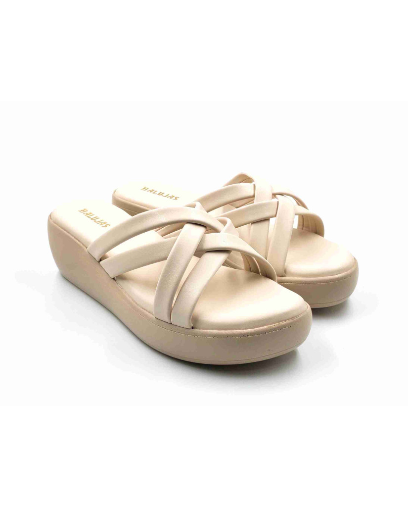 13221: Balujas Cream Wedge Heel Ladies Slipper
