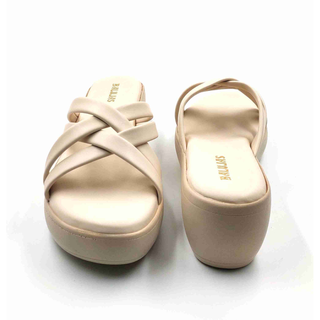 13221: Balujas Cream Wedge Heel Ladies Slipper