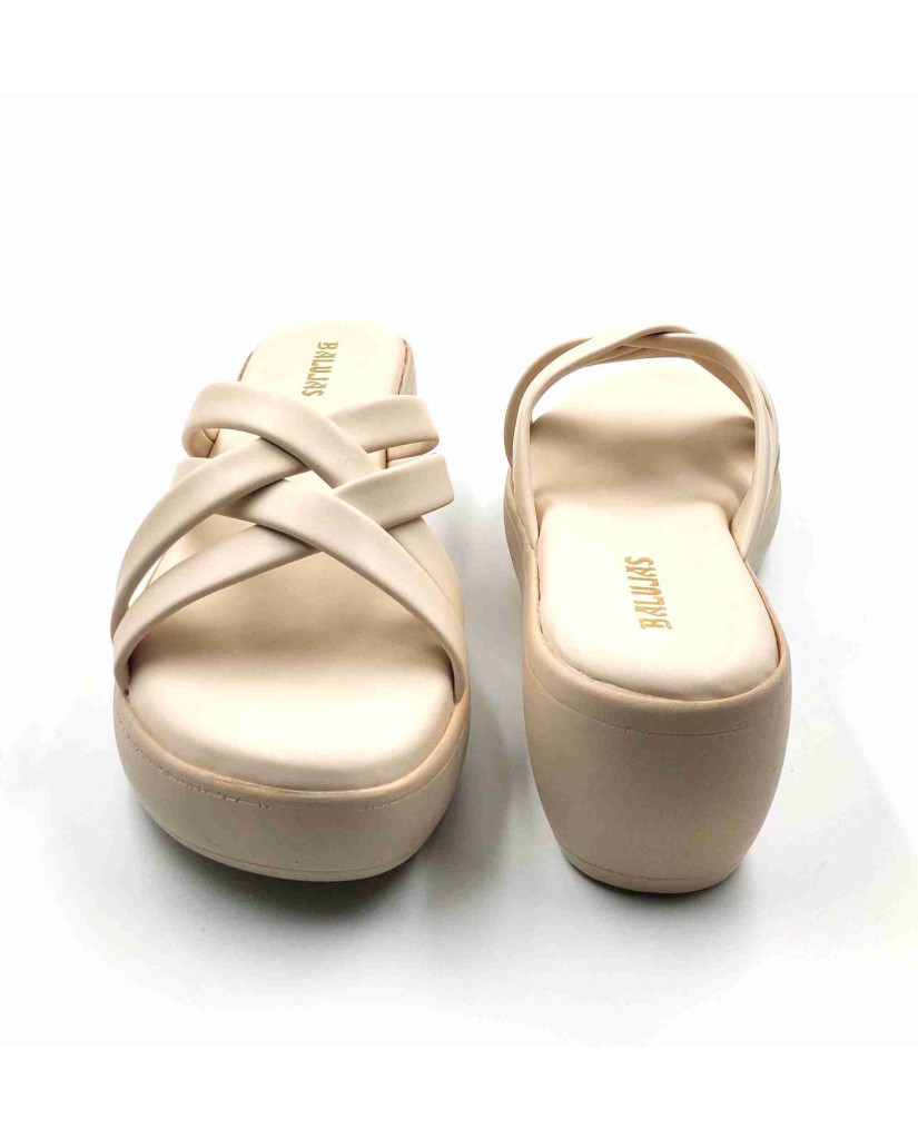 13221: Balujas Cream Wedge Heel Ladies Slipper