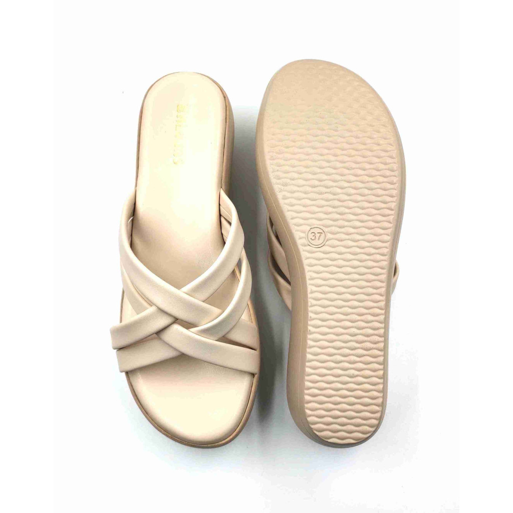 13221: Balujas Cream Wedge Heel Ladies Slipper