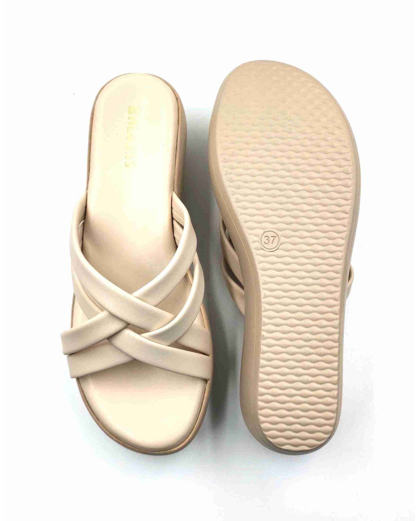 13221: Balujas Cream Wedge Heel Ladies Slipper