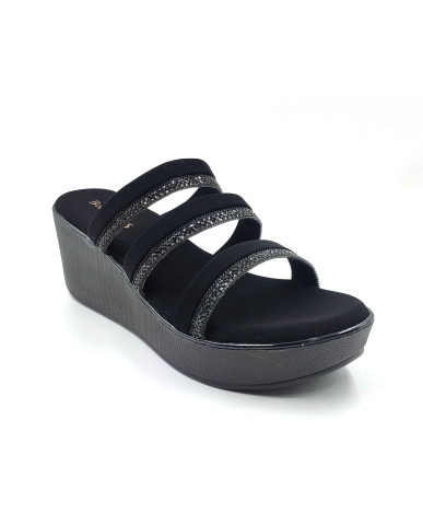 559: Balujas Black Wedge Heel Crystal Sandal 