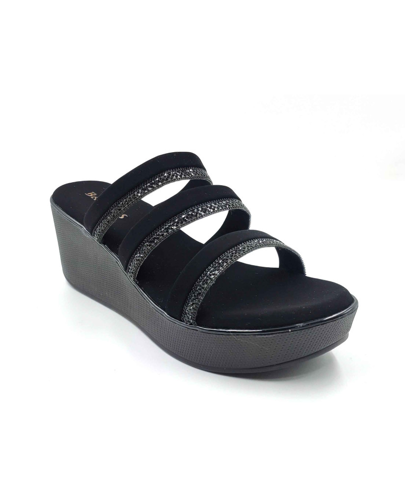 559: Balujas Black Wedge Heel Crystal Sandal 