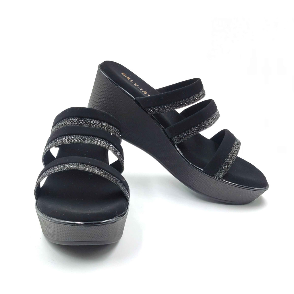 559: Balujas Black Wedge Heel Crystal Sandal 559: Balujas Black Wedge Heel Crystal Sandal