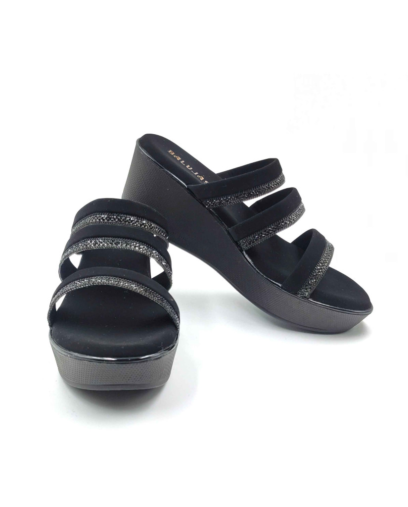 559: Balujas Black Wedge Heel Crystal Sandal