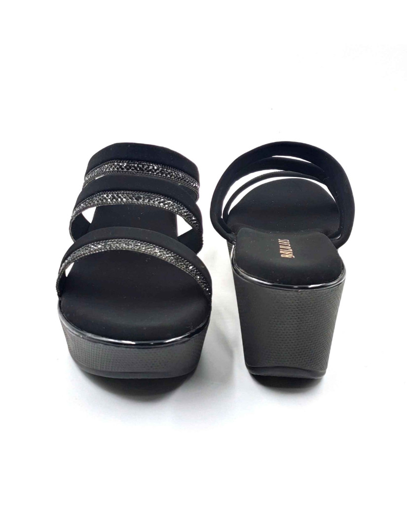 559: Balujas Black Wedge Heel Crystal Sandal