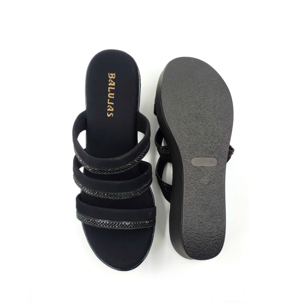 559: Balujas Black Wedge Heel Crystal Sandal 559: Balujas Black Wedge Heel Crystal Sandal