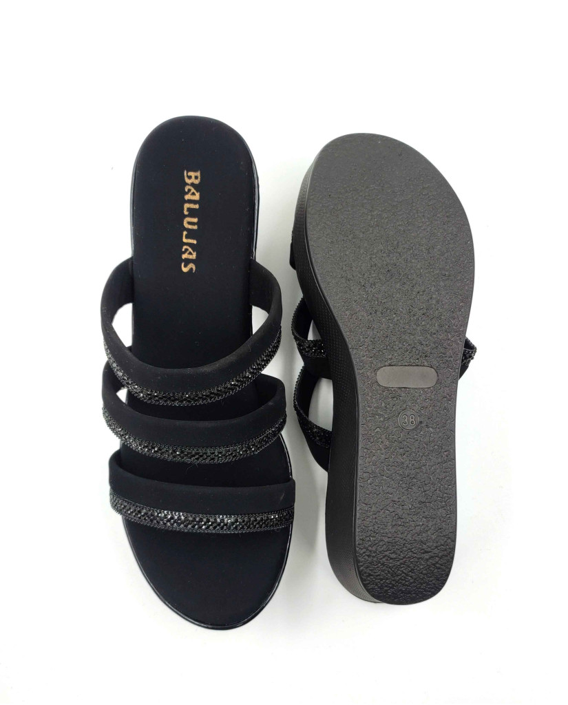 559: Balujas Black Wedge Heel Crystal Sandal