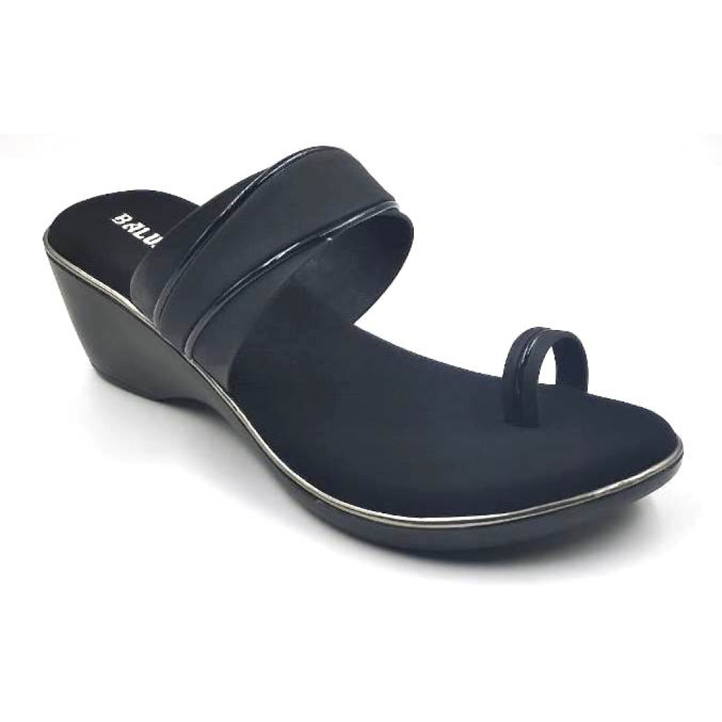 10795 : Balujas Black Wedge Heel Ladies Slipper