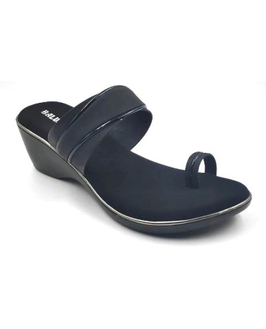 10795 : Balujas Black Wedge Heel Ladies Slipper